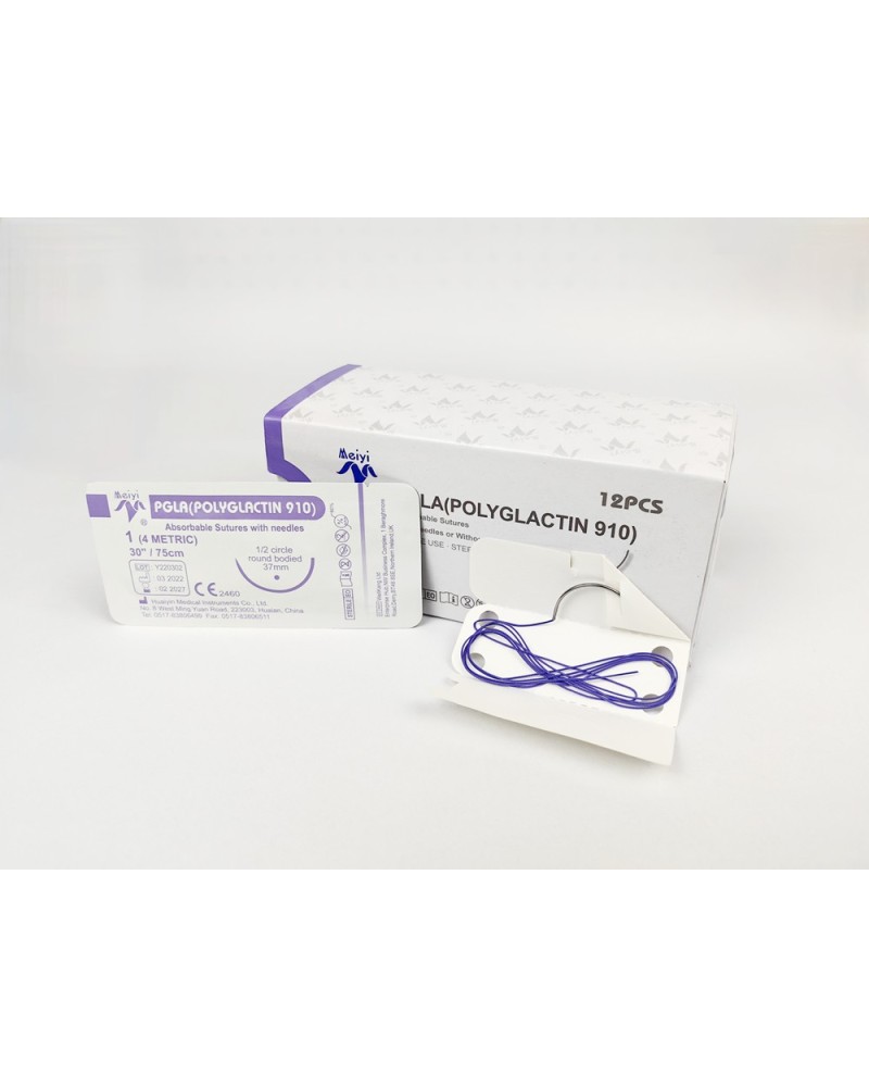 Fil de suture PGLA 1, 75cm rond corsé, 1/2 cercle 48 mm, boite de 12