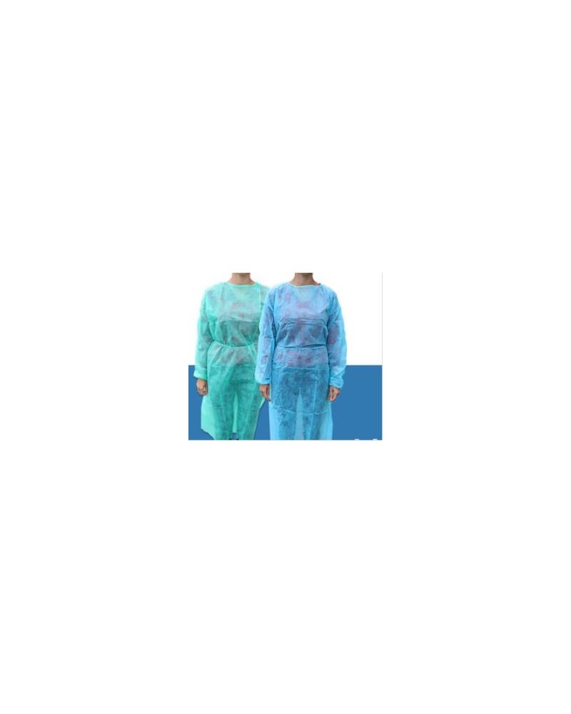 Blouse de protection non tissée 25g ;  poignets élastiquées ; Coloris bleu ou vert; lot de 10
