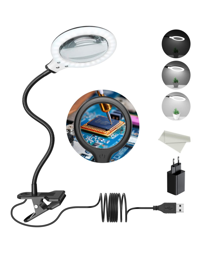 Lampe de travail sur table avec loupe  LED 5X , 5 réglages 