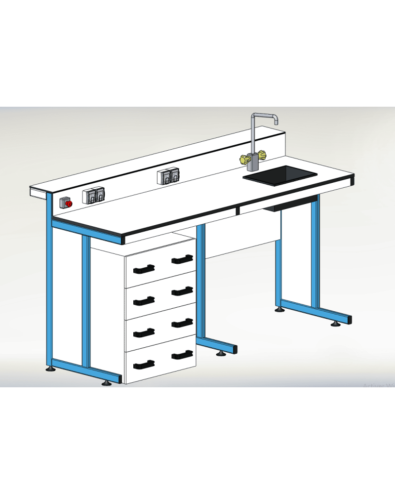 Paillasse de laboratoire (300*750) dosseret stratifié, avec module de lavage intégré