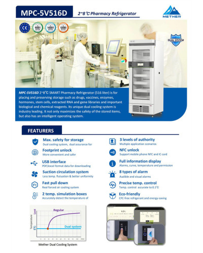 Réfrigérateur Médical ( 2~8℃) Pour banque de sang, Modèle MPC-5V516DL (516L)