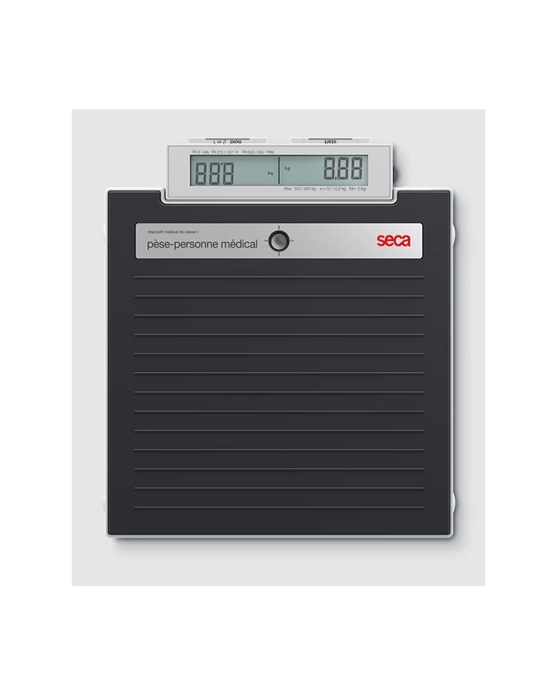 Pèse-personne plat digital, avec bouton-poussoir et double affichage