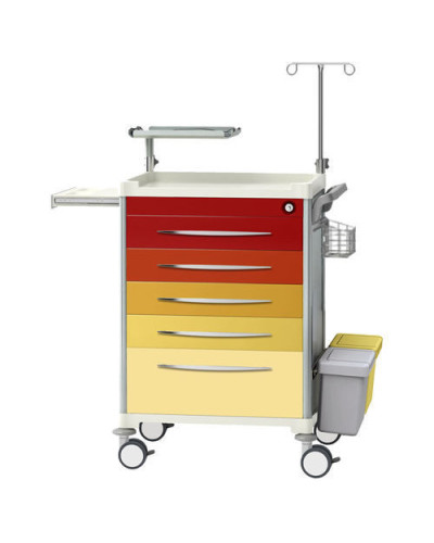 Chariot médical d\'urgence en ABS, avec 5 tiroirs de rangement