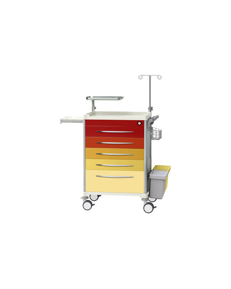 Chariot médical d\'urgence en ABS, avec 5 tiroirs de rangement