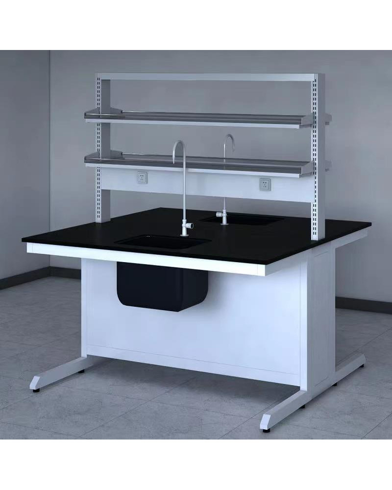 Paillasse Centrale avec dosseret étagère (150 cm x 140 cm x 90cm) 