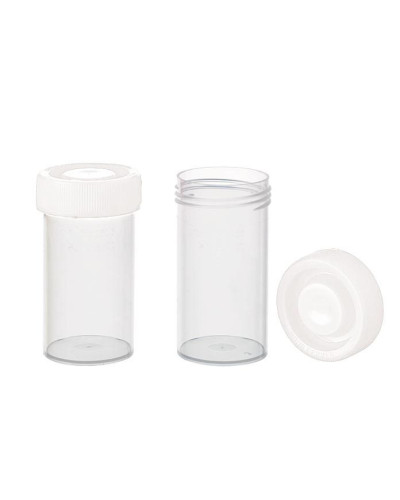 Flacon 60ml en polystyrène transparent cape à  vis blanche