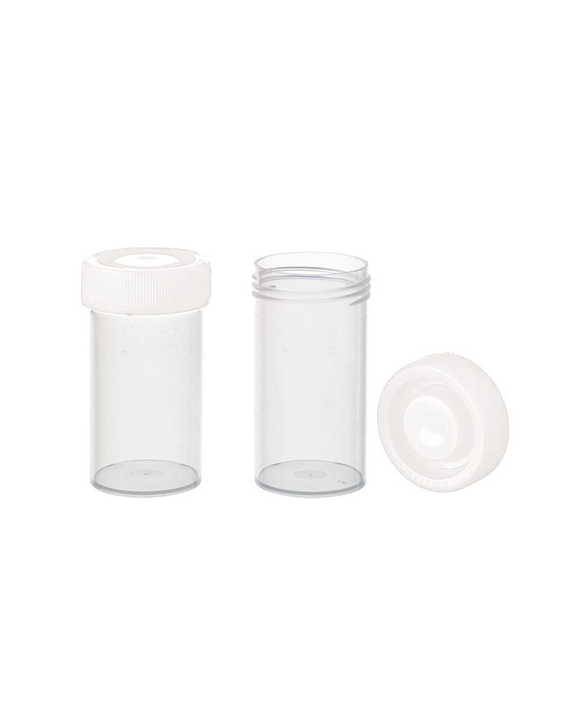 Flacon 60ml en polystyrène transparent cape à  vis blanche