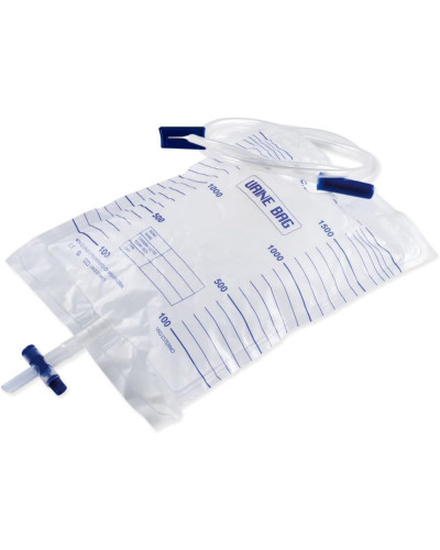 Poche à urine avec valve et vidange, fermeture SafeT