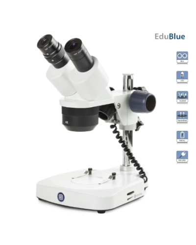 Stéréomicroscope binoculaire EduBlue à  LED avec caméra numérique intégrée et cable USB (grossissement 20x / 40x)