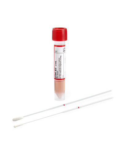 Milieu UTM liquide 1ml + 1 écouvillon floqué embout nasopharyngé stérile rouge