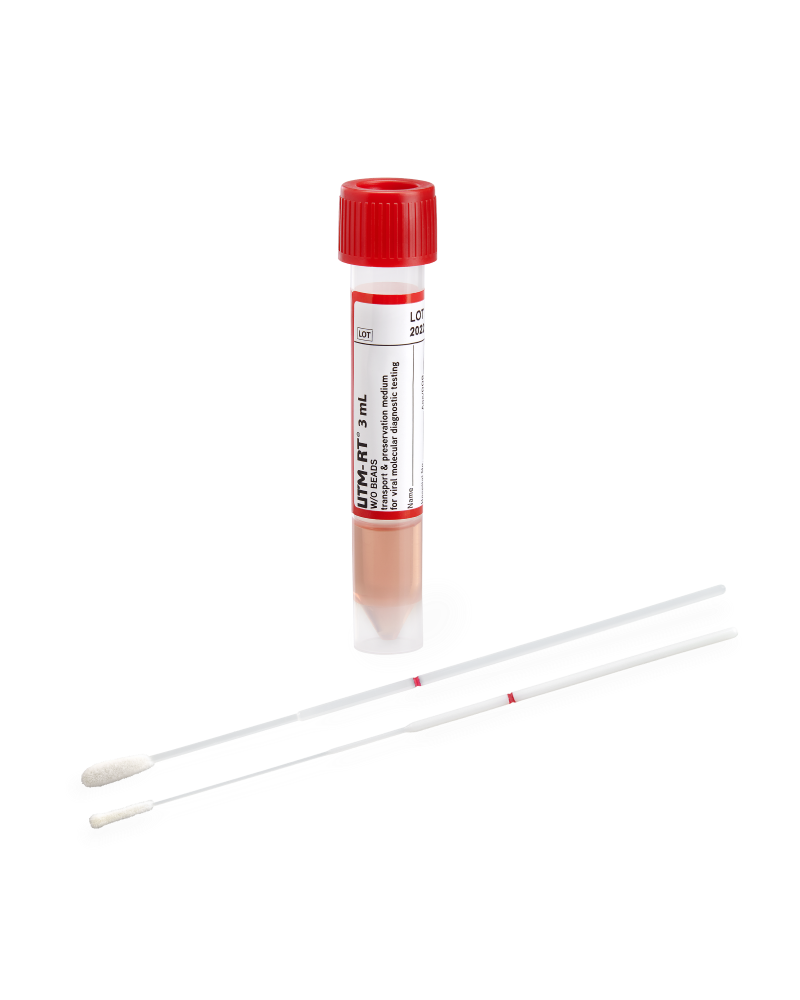 Milieu UTM liquide 1ml + 1 écouvillon floqué embout nasopharyngé stérile rouge