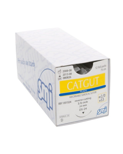 Fil de suture catgut plein 2, aiguille triangulaire 3/8, 40mm