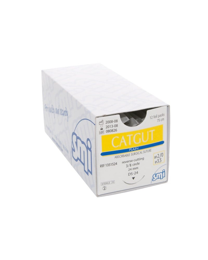 Fil de suture catgut plein 2, aiguille triangulaire 3/8, 40mm