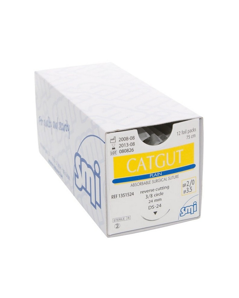 Fil de suture Catgut plein 2/0, Aiguille triangulaire