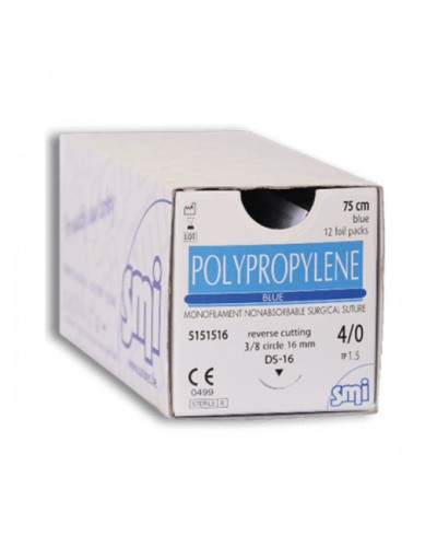 Fil de suture POLYPROPYLENE monofilament bleu, Aiguille ronde 1/2
