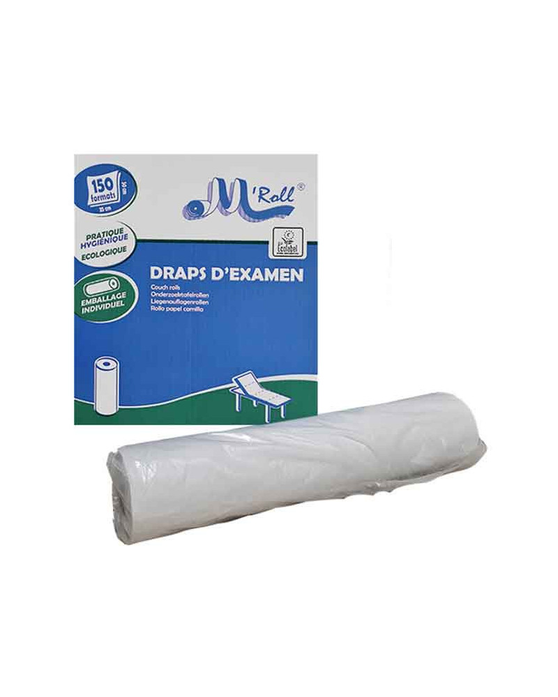 Drap d'examen EcoLabel lisse M'ROLL,Ouate recyclée 150 formats de 35 cm
