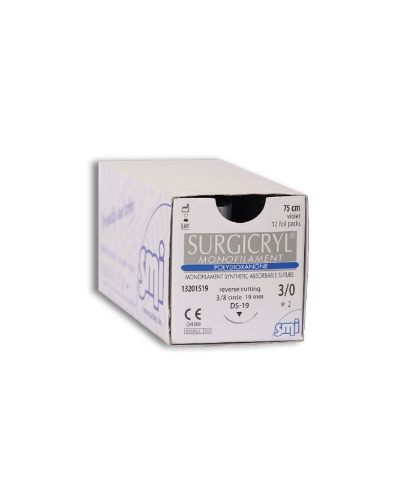 Fil de suture catgut plein 2, 75cm rond corsé 1/2 cercle, 36mm, boite de 12