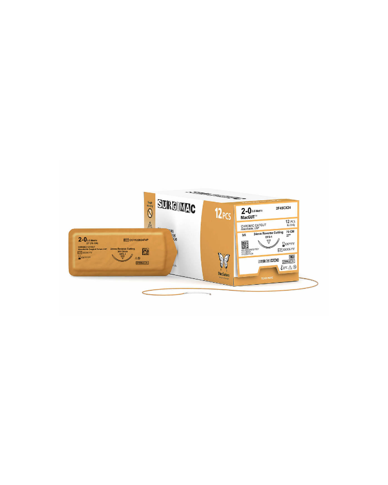 Fil de suture Catgut chromé 2/0,75cm coupe inversée 3/8, cercle 30 mm