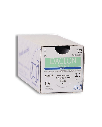 Fil de suture Nylon 2, cercle 40mm, coupe inversée 3/8, boite de 12