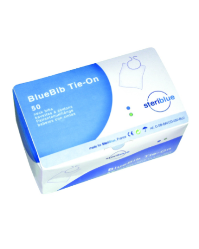 Bavettes 3 épaisseurs BLUEBIB TIE-ON BLEUES, à  cordons, 40 x 45cm, Boite de 50