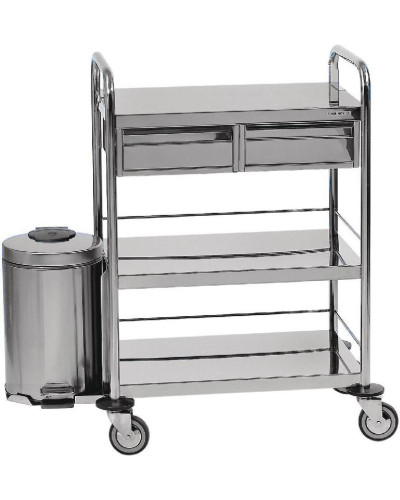 Chariot de soins 3 plateaux, avec poubelle (10L)