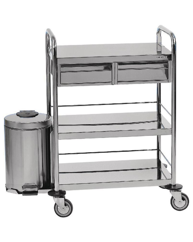 Chariot de soins 3 plateaux, avec poubelle (10L) Chariot de soins 3 plateaux, avec poubelle (10L)
