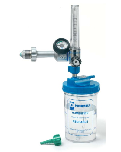 Détenteur oxygène avec débitmètre à  orifices précalibrés et humidificateur