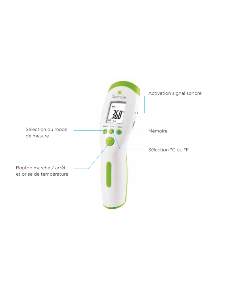 Thermomètre infra rouge sans contact Tempo Laser, couleur vert