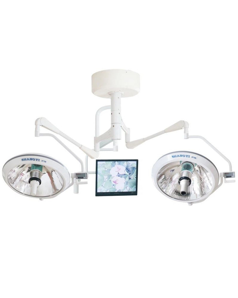 Lampe d'opération scialytique deux coupoles ZF700/500, avec camera vidéo et moniteur de surveillance