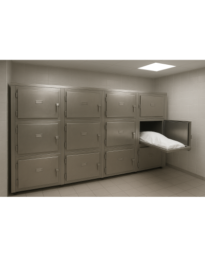 Chambre mortuaire 25 corps, 5 portes.