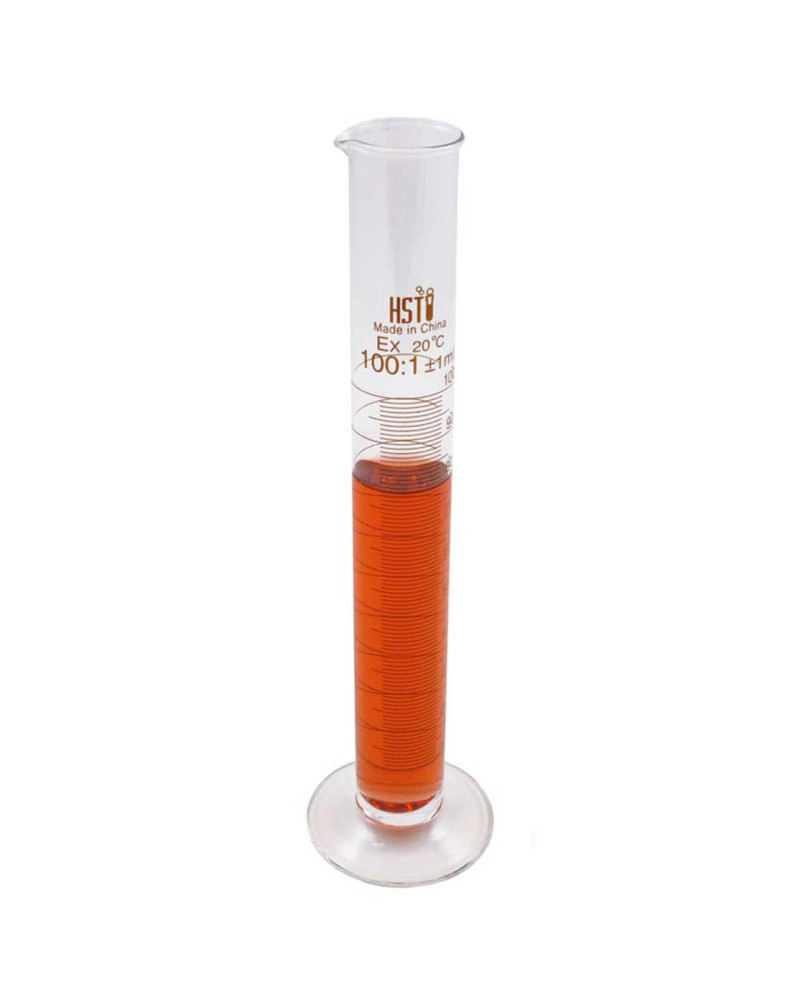Cylindre de mesure graduée avec bec, base ronde en verre 100 ml Cylindre de mesure graduée avec bec, base ronde en verre 100 ml