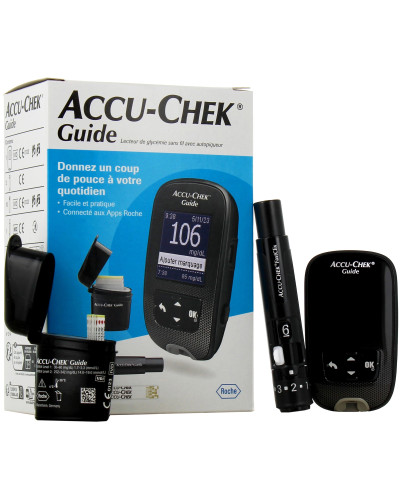 kit de glycémie (Glucomètre) Accu Chek GUIDE avec stylo autopiqueur FastClix