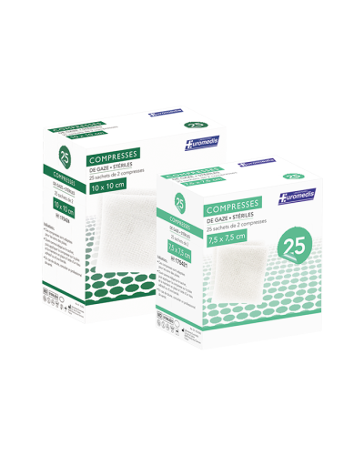Compresses de gaze stériles LPP 17 fils 8 plis, Sachet de 02