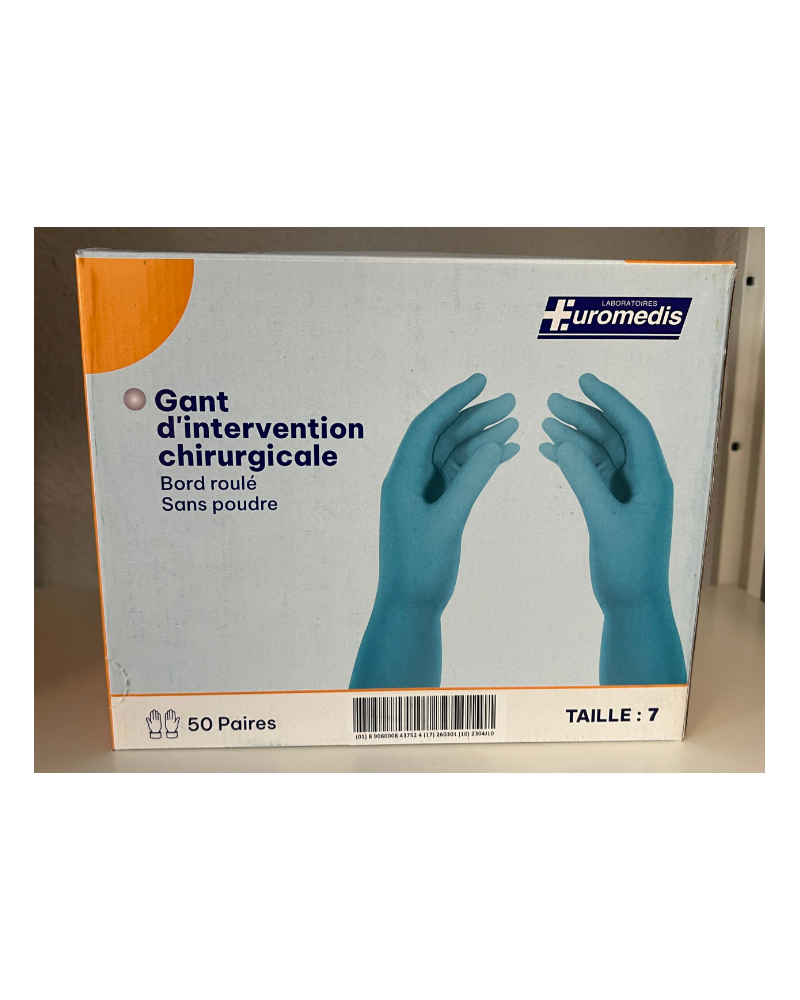 Gant intervention latex stérile bord roulé 300 mm x50 p. | SOCIMED