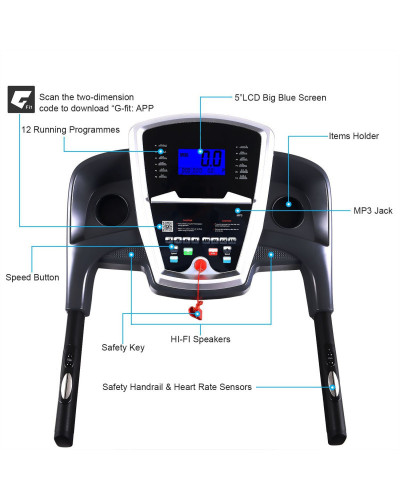 Tapis d'effort semi-commercial avec port USB, Carte SD, lecteur MP3 et deux Haut-parleurs