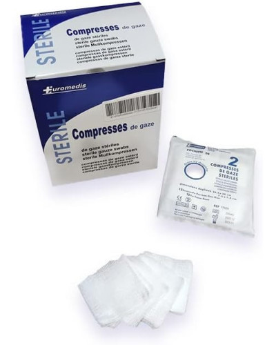 Compresses de gaze stériles 17 fils 16 plis 10 x 10 cm (40 x 40 cm) sachet de 10, boîte de 30 sachets