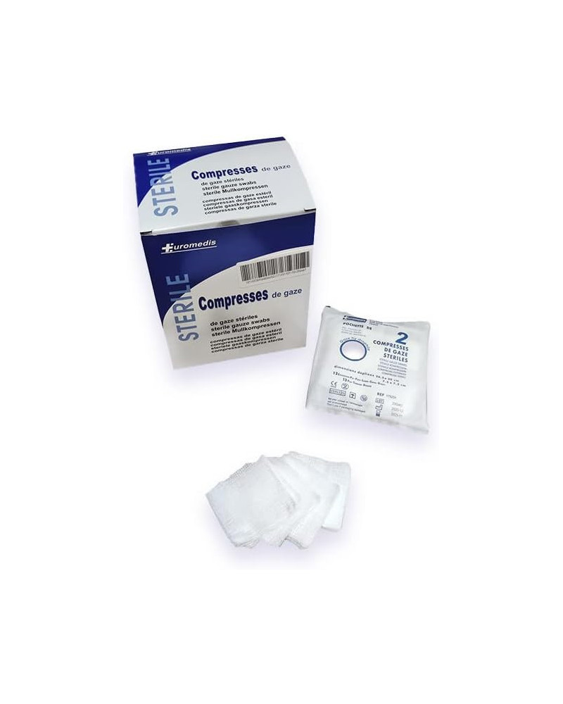 Compresses de gaze stériles 17 fils 16 plis 10 x 10 cm (40 x 40 cm) sachet de 10, boîte de 30 sachets