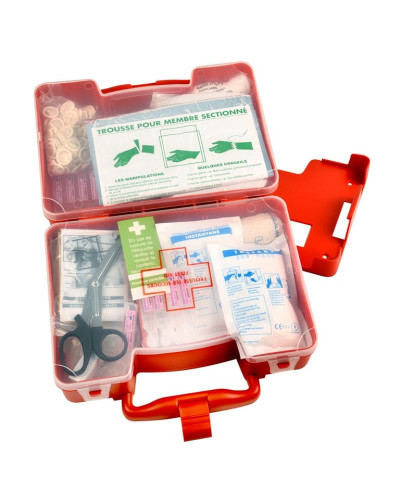 Trousse secourisme type médecine du travail avec support mural