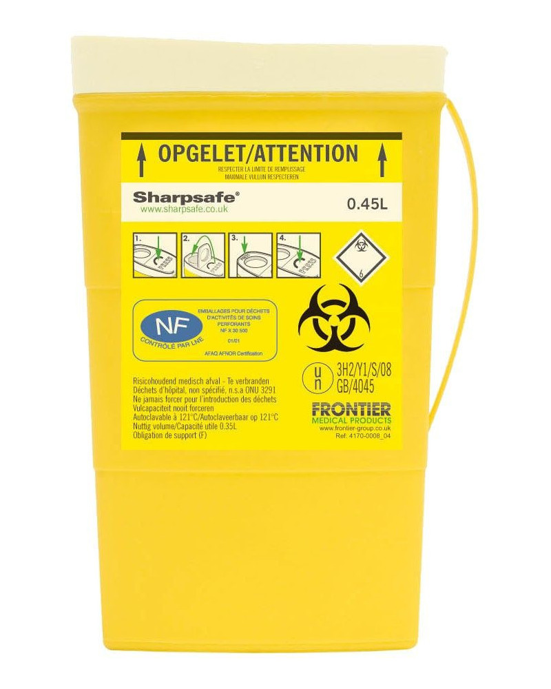 Collecteur Sharpsafe® 0,45L, déconnexion d'aiguilles et de stylo-injecteur