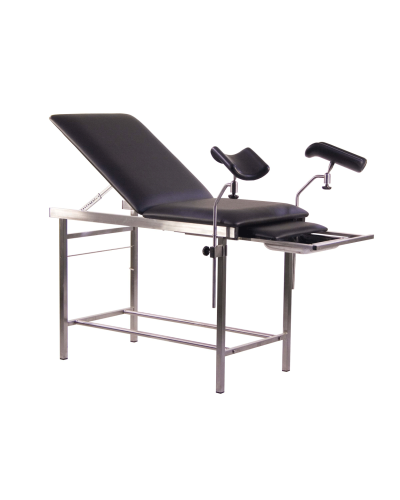 Divan d\'examen gynécologique en inox avec 3 sections et porte rouleau