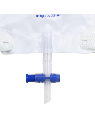 Poche à urine avec valve et vidange, fermeture SafeT