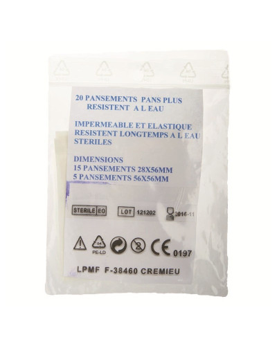 Pansement Résistant à  l'eau, Modèle PANS PLUS Sachet de 20