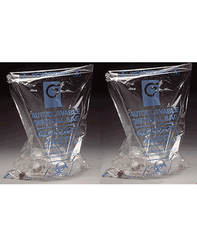 Sac autoclave jetable 600x780mm, sigle \Biohazard\" bleu"""