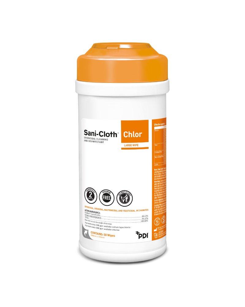 Lingette Sani-Cloth® Chlor+ à  base d'hypochlorite de sodium