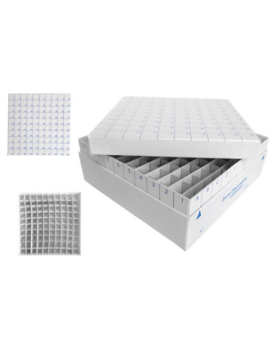 Cryoboîte en carton hydrophobe blanche pour 100 tubes de 2ml Euro Disposable Labware®