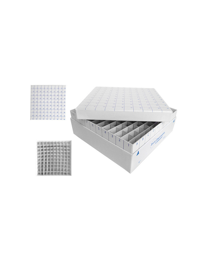 Cryoboîte en carton hydrophobe blanche pour 100 tubes de 2ml Euro Disposable Labware®