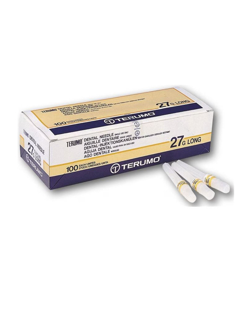 Aiguilles Tronculaires Stériles Terumo 27G Bague jaune (0.40x35mm) Boite de 100.