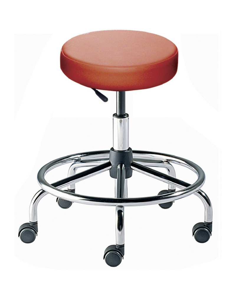 Tabouret médical avec hauteur réglable, rouge, en tube cintré
