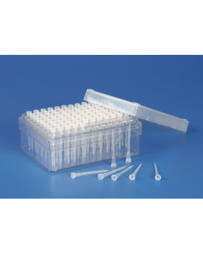 Cônes clinitips en rack: 0,5 - 10 µl, pointe coupée (ou droite)