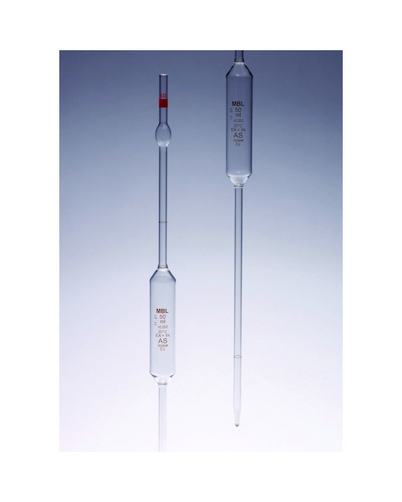 Pipettes jaugées en verre 2 traits, classe A, 10 ml